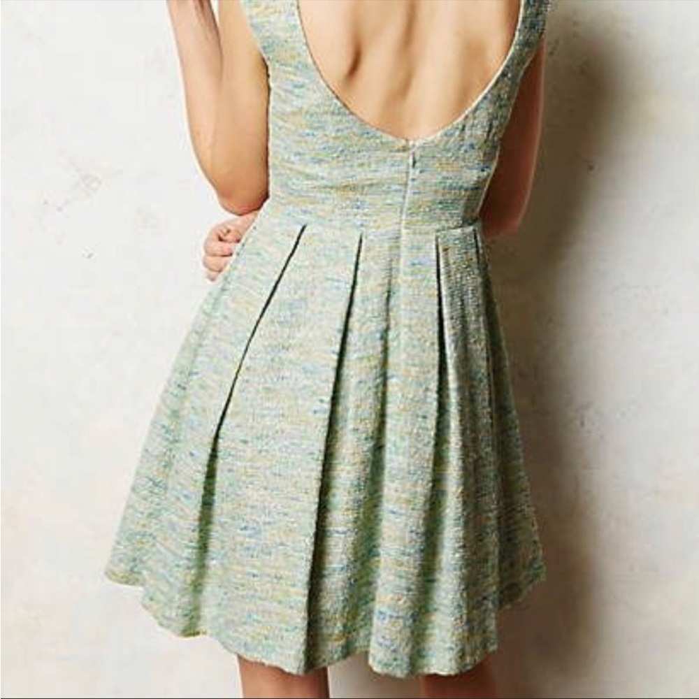 Paper Crown Anthropologie Green Tweed Dress Sz S - Picture 2 of 7